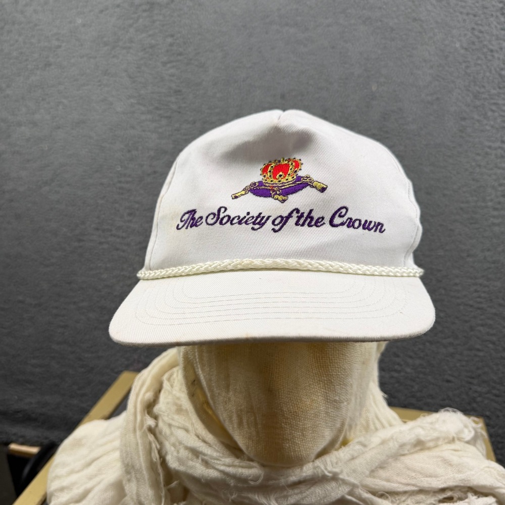 Vintage Society of the Crown White Rope Snapback Hat Embroidered 90s Cap Cotton